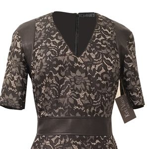 Lace Print Dress with Leather Accents